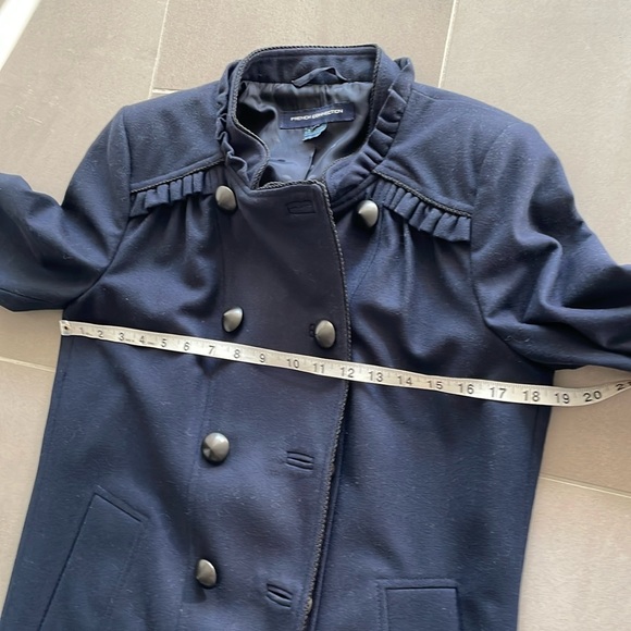 French Connection wool navy coat/jacket with black piping - Picture 4 of 17